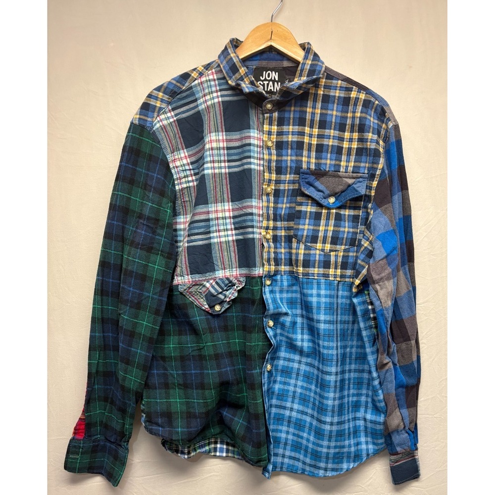 Jon Stan Button Up Shirt Mens Multicolor Plaid Flannel Patchwork Long Sleeve 2XL